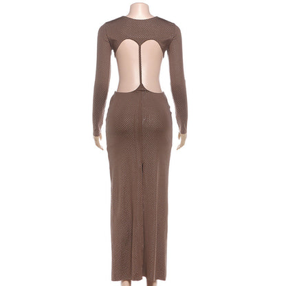 Backless Long Sleeve Dress - Hollowed Out Bodycon - Fashions Envy