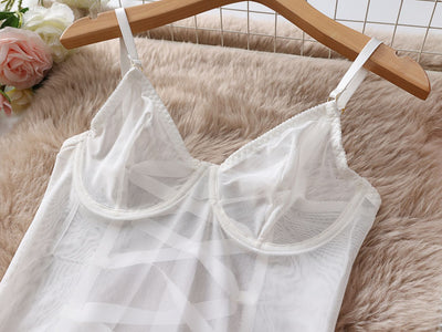 Mesh Lace Lingerie Bodysuit - Strapless Sheer - Fashions Envy
