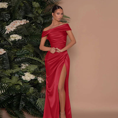 Sexy Off Shoulder Split Evening Maxi Dress - Fashions Envy