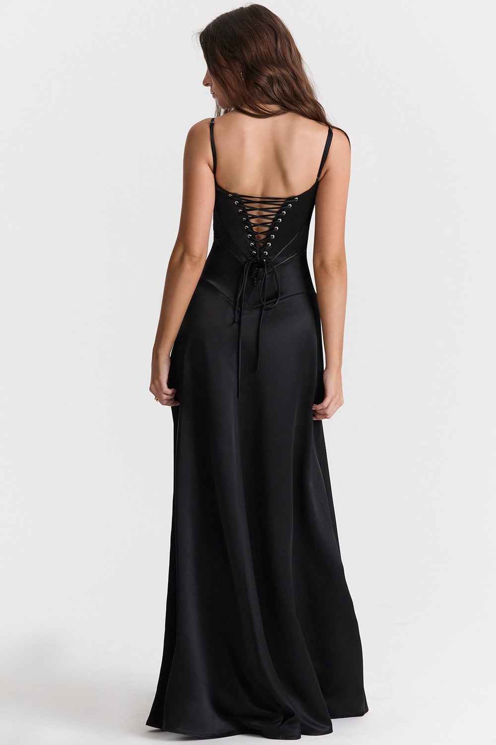 Corset Back Maxi Dress - Spaghetti Strap Slim Fit Camisole Gown