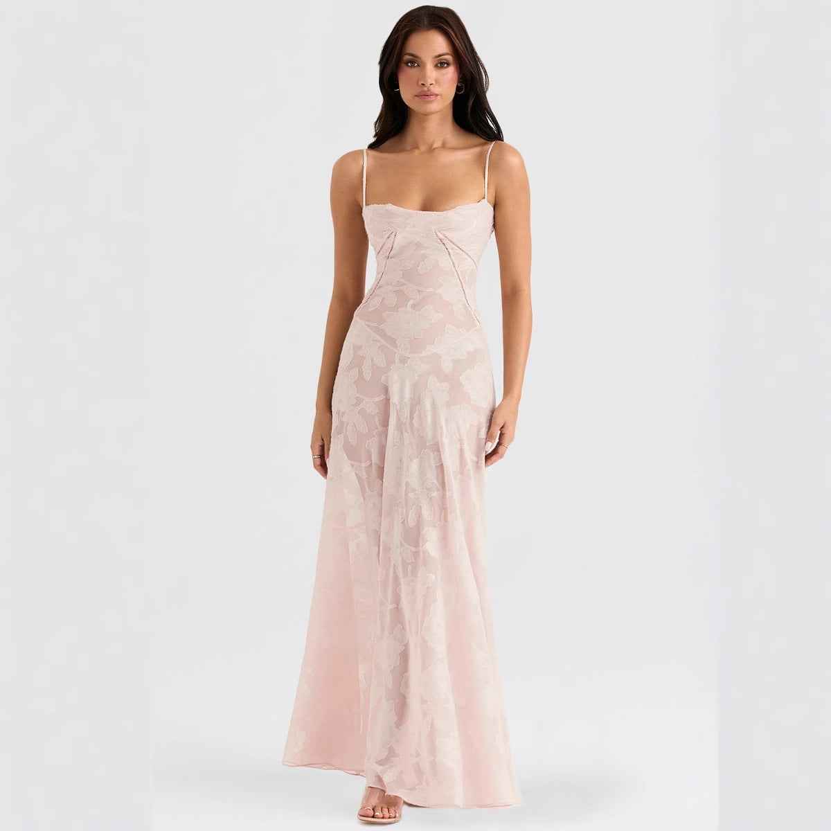 Floral Backless Maxi Dress - Square Neck High Waist Chiffon