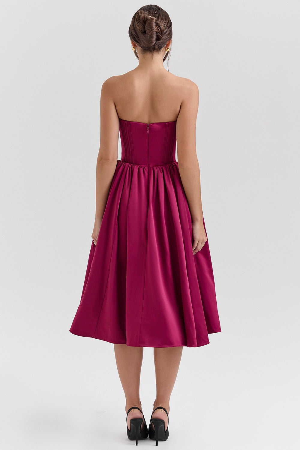 Sweetheart Midi Dress - Strapless Flared A-Line Skirt