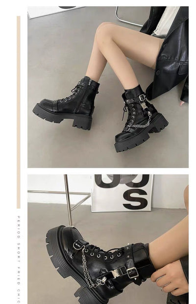 Martin Boots - Black Thick Sole Mid-Calf Platform