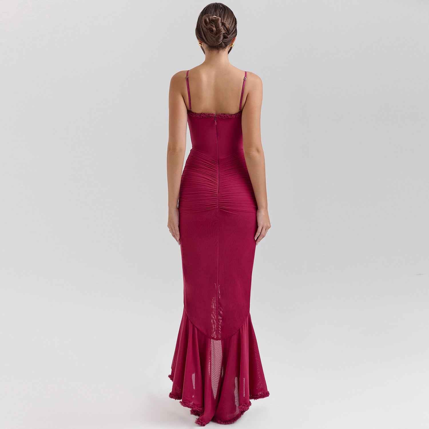 Spaghetti Strap Mesh Maxi Dress - Layered Irregular Hem