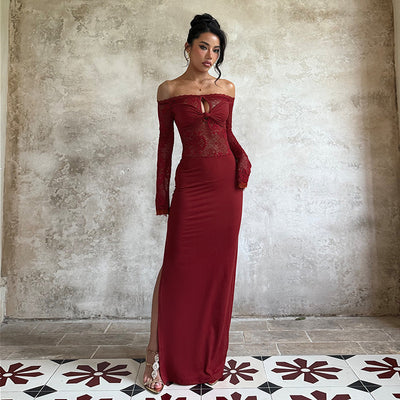 Off Shoulder Bodycon Dress - Lace Long Sleeve Wrap - Fashions Envy