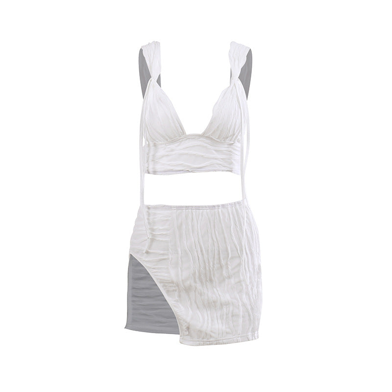 Summer Slit Skirt Outfit Set - Sexy Crop Top