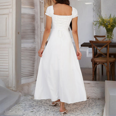 Women's Bohemian Backless Flowy Ruffled Maxi Dress with Adjustable Belt - Summer Vacation