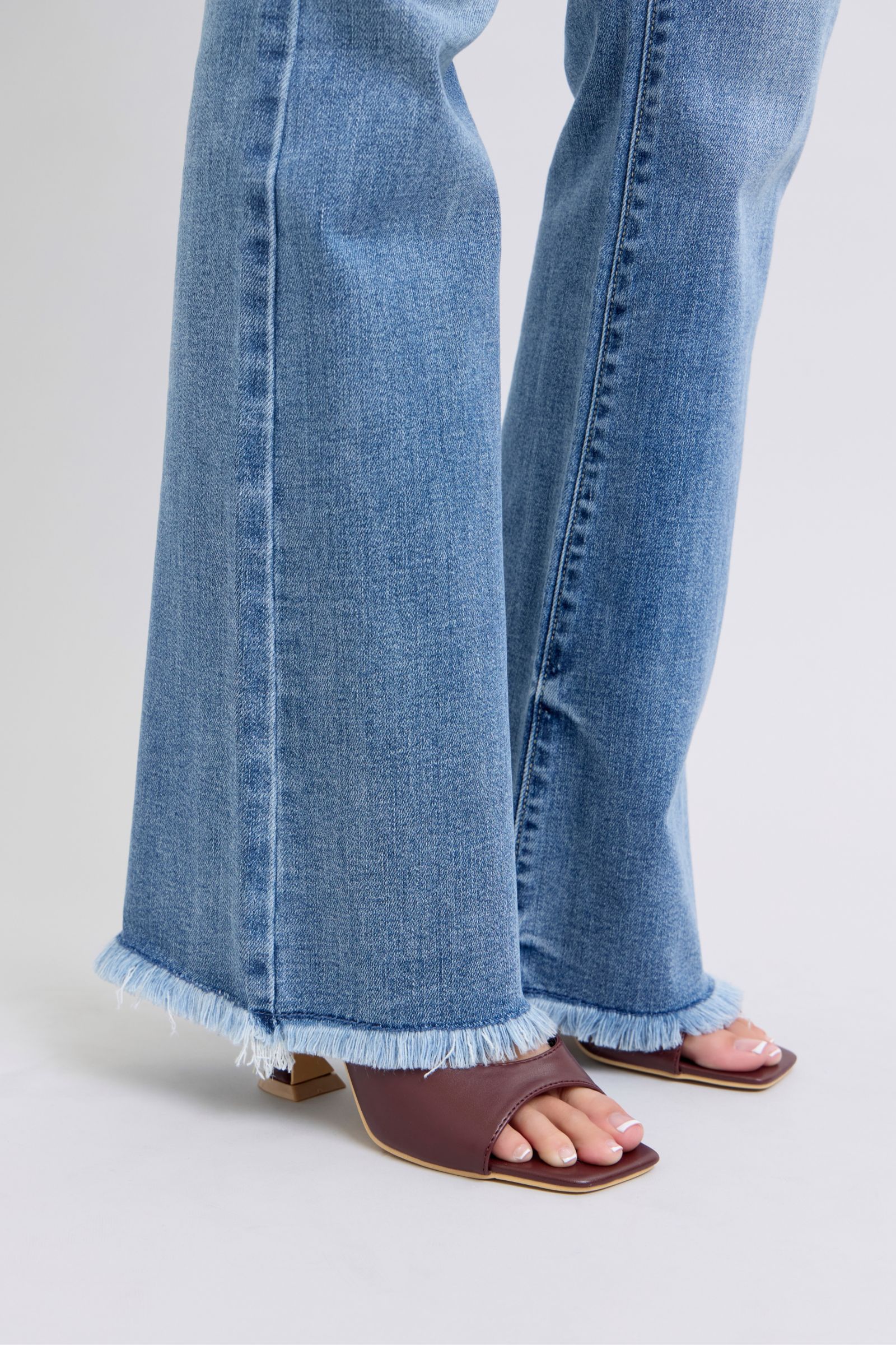 Medium Blue Full Size Raw Hem High Rise Bootcut Judy Jeans