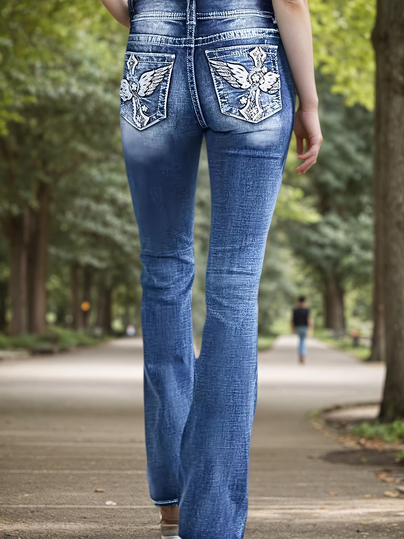 Stretch Denim Bell Bottom Jeans - Retro Embroidered Style - Fashions Envy