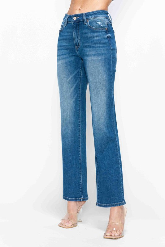 Medium Blue Full Size Cat's Whiskers High Rise Straight Jeans