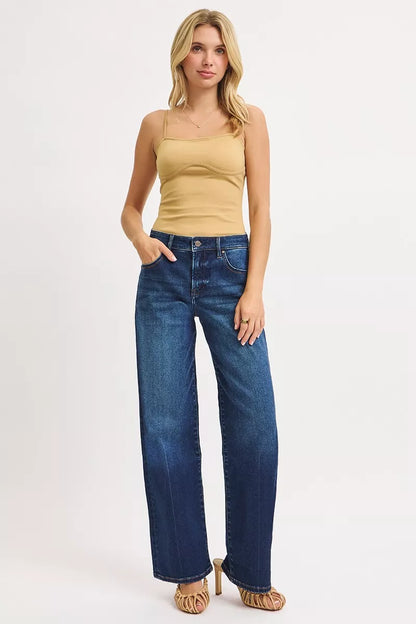 RISEN Wide Baggy Jeans Women - Mid Rise Relaxed Fit - Fashions Envy