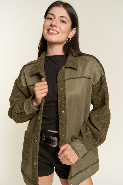 Oversized Sherpa Lined Soft Suede Jacket