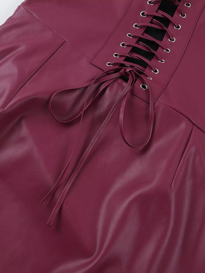 Faux Leather Bodycon Maxi Dress - Lace-Up Back Slit - Fashions Envy