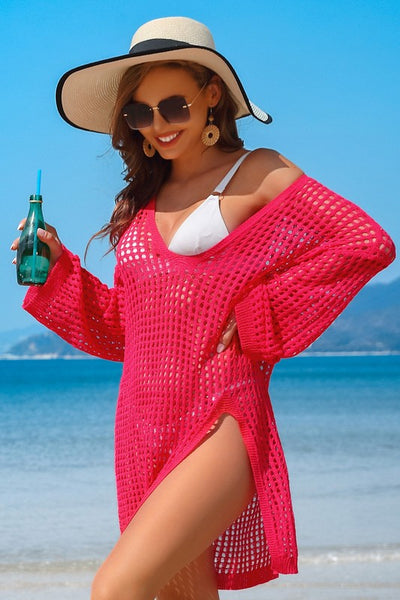 Crochet Side Split Beach Coverups Swimwear Dress - Fashions Envy