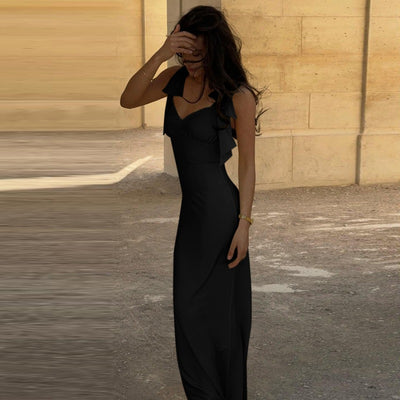 V-Neck Maxi Dress with Lace-Up Waist - Elegant Style - Fashions Envy