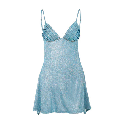 Sparkle Chain Mini Dress - Glitter Halter Bodycon Party Dress