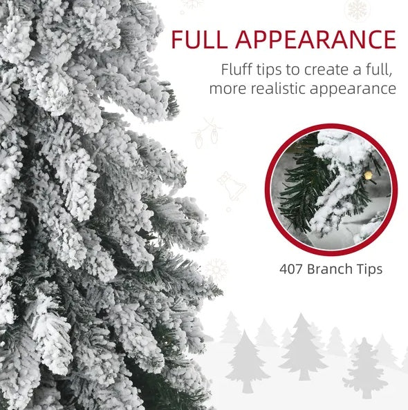 Snow Flocked Pencil Christmas Tree - 6 FT Pre-Lit