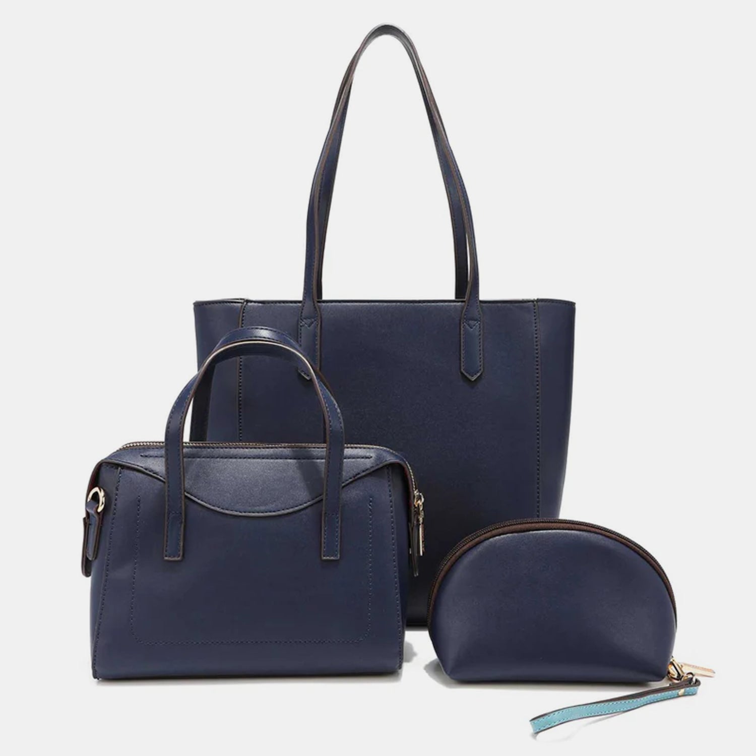 Vegan Leather 3-Piece Color Block Nicole Large Handbag Set