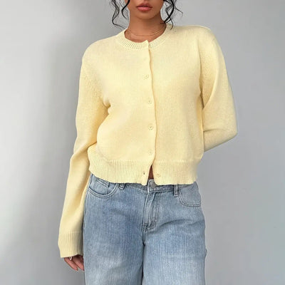 Women's Solid Color Button-Up Cardigan - Ribbed Detail Long Sleeve Knit Open Front Sweater Lightweight Spring&Fall Top - Fashions Envy