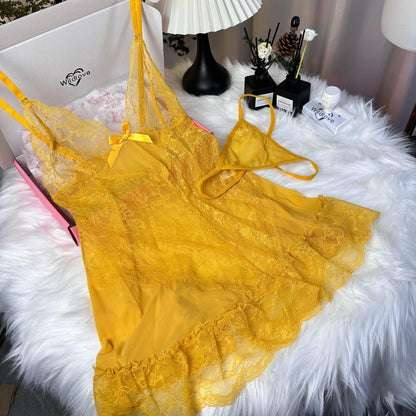 Lace Cami Babydoll Nightdress - Ruffle Hem Style - Fashions Envy