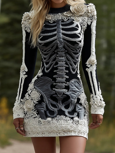 Skeleton Mini Dress - 3D Floral Halloween Costume