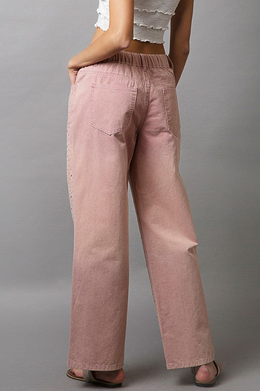 Dusty Pink Embellishments Gradient Wide Leg Pants