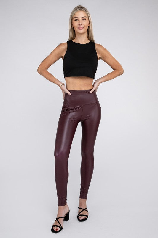 Chic Fitted High Rise Faux Leather Leggings