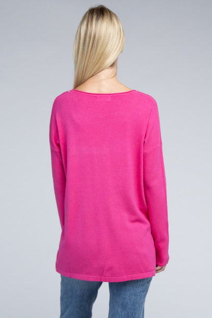 Relaxed Fit Viscose Front Pockets Cozy Sweater