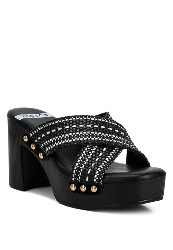 Finley Raffia High Block Heel Clogs