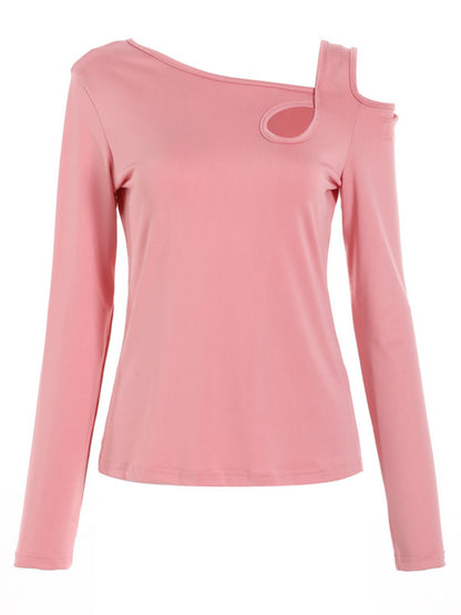 Cutout Asymmetrical Neck Long Sleeve T-Shirt - Fashions Envy