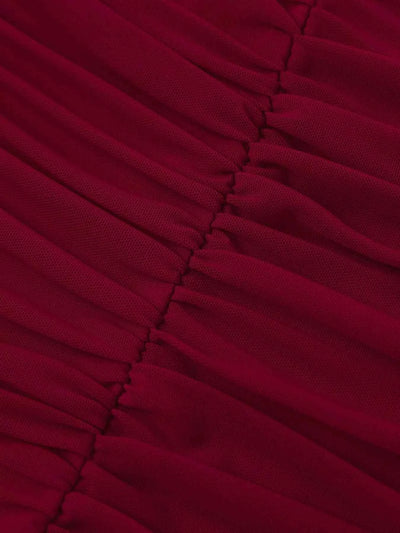 Halter Neck Ruched Slit Maxi Dress