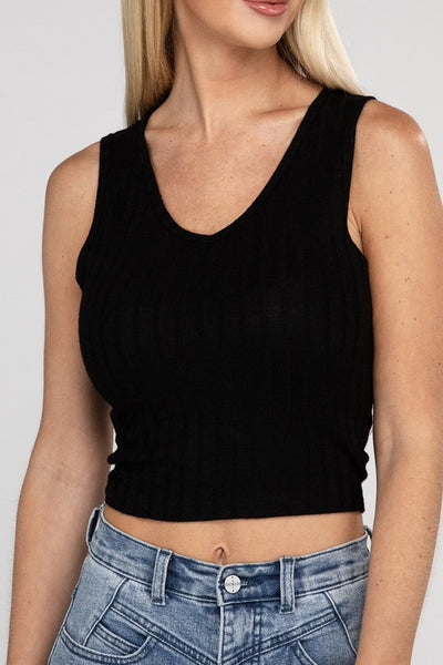 Ribbed Scoop Neck Cropped Sleeveless Top - Fashions Envy