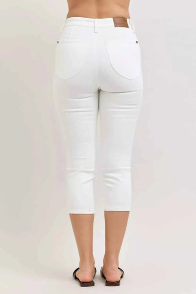 Judy Blue High Waist Capri Pants - White Spade Pockets