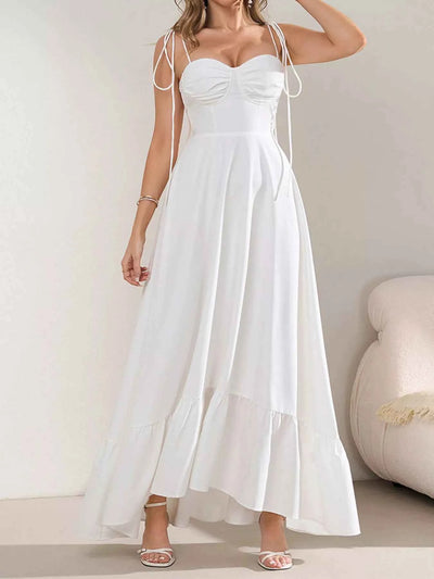 Sweetheart Neck Tie-Strap Ruffle Hem Maxi Dress