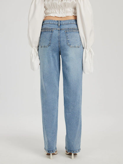 Straight Leg Stretchy Light Denim Jeans with Pockets