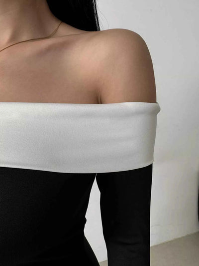 Off-Shoulder Bell Sleeve Mini Dress