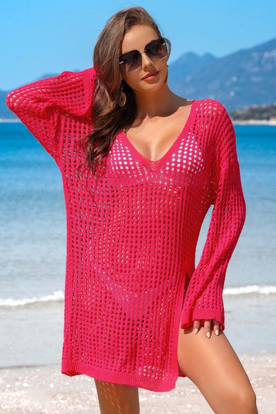 Crochet Side Split Beach Coverups Swimwear Dress - Fashions Envy