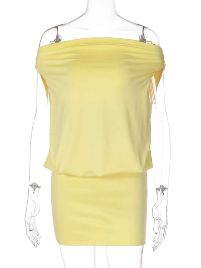 Off-Shoulder Ruched Mini Dress - Sculpted Bodycon Fit