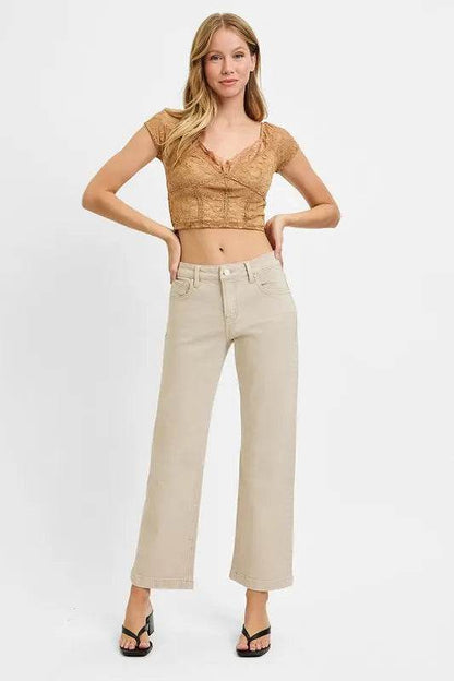 RISEN Full Size Tummy Control Mid Rise Ankle Straight Jeans Plus Size - Fashions Envy