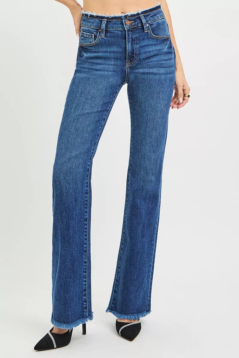 RISEN Bootcut Jeans - Mid Rise Frayed Waistband Plus Size - Fashions Envy