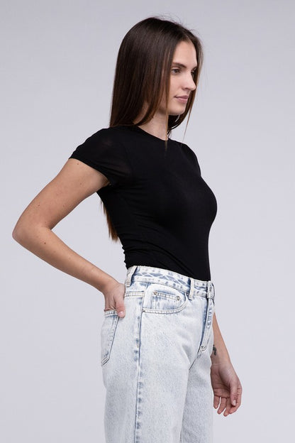 Double Layered Cap Sleeve Round Neck Fitted Bodysuit