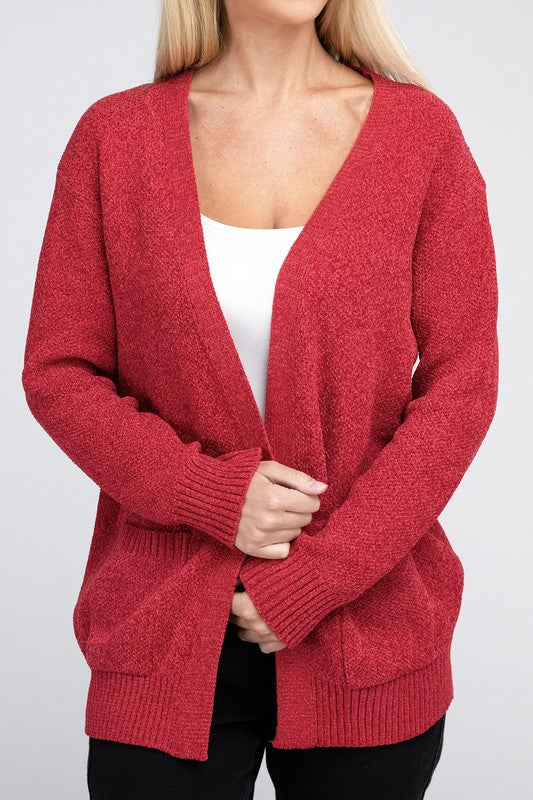 Melange Open Front Sweater Cardigan with Front Pockets