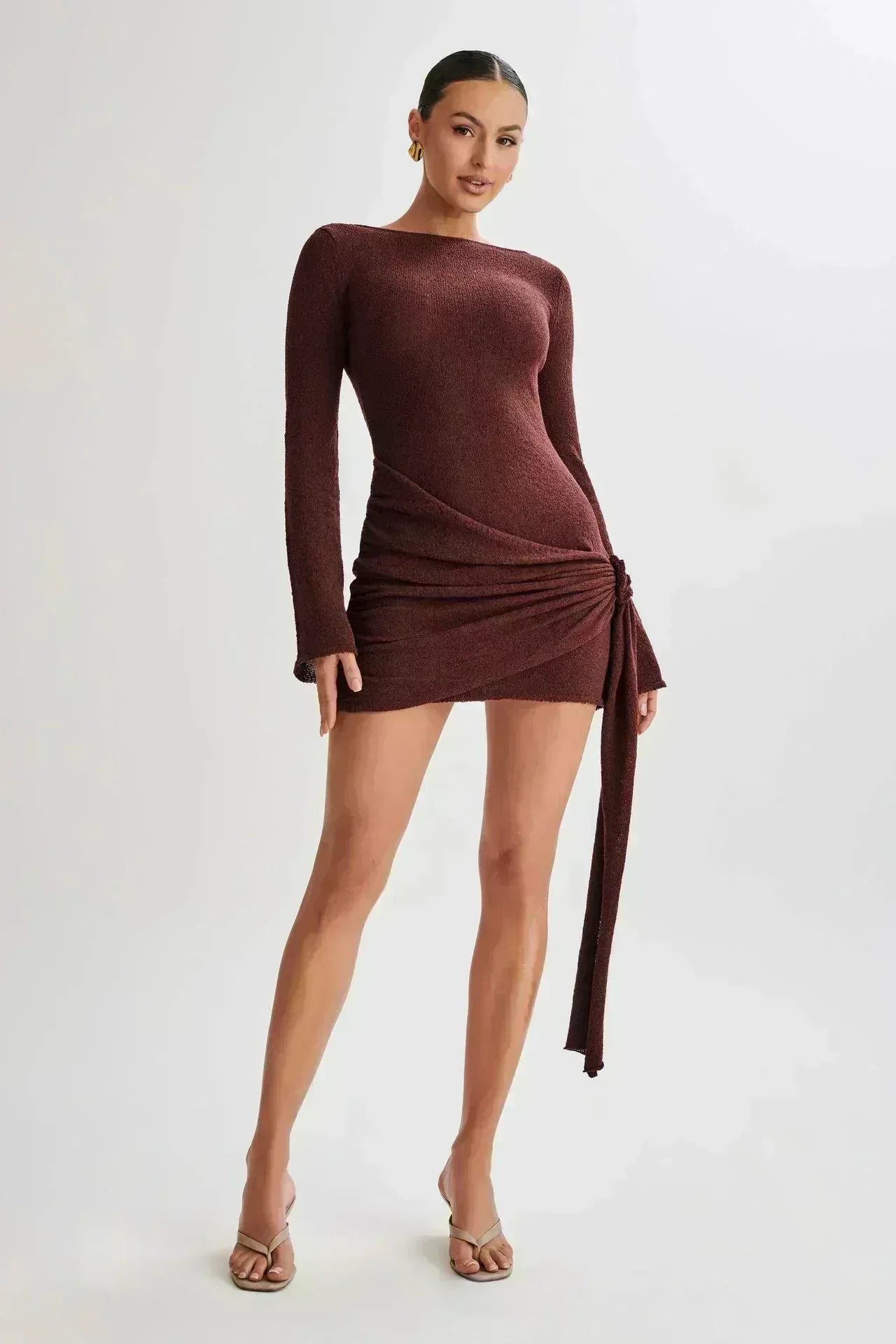 Backless Mini Dress - Long-sleeved Y2K Style - Fashions Envy
