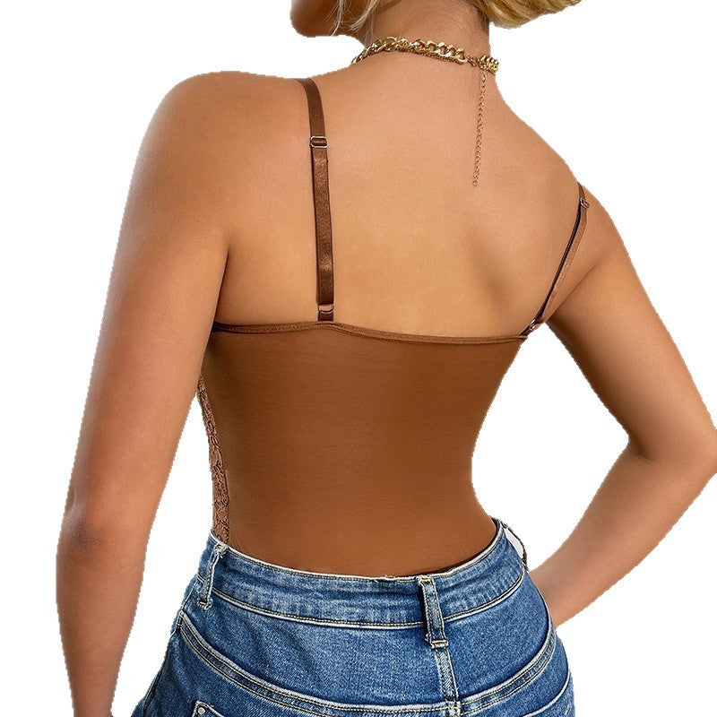 Lace Halter Bodysuit - Hollow-Out Stitching Intimate Wear