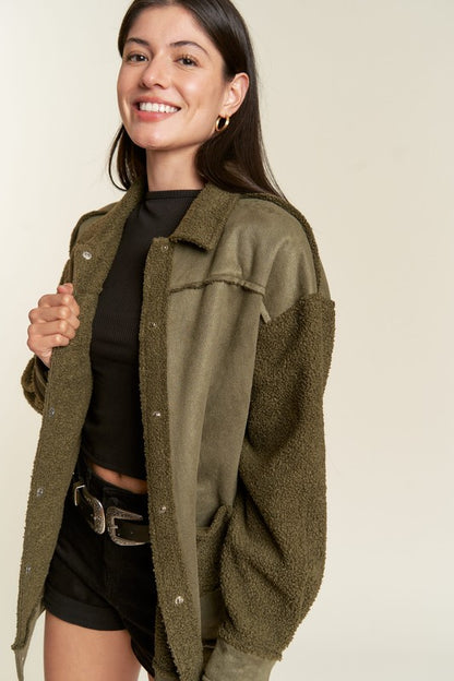 Oversized Sherpa Lined Soft Suede Jacket