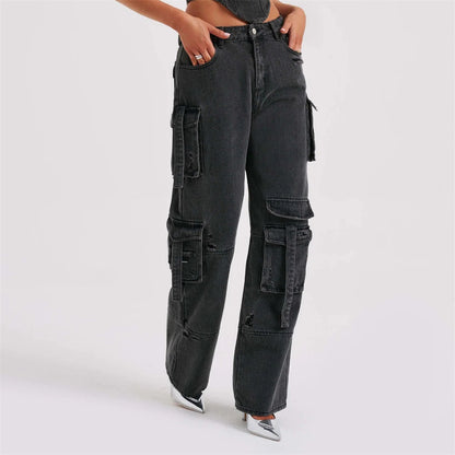 Low Waist Three-dimensional Tube Top and Pocket Stitching Cargo Jeans