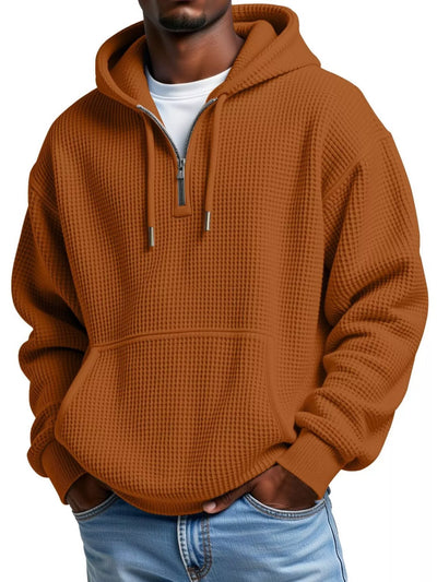 Waffle Knit Half-Zip Hoodie Men - Textured Cotton Blend - Fashions Envy