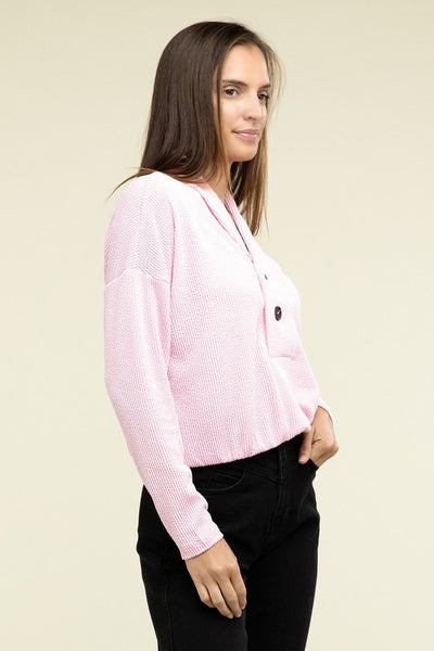 Textured Line Elastic Waist Pullover Top - Fashions Envy