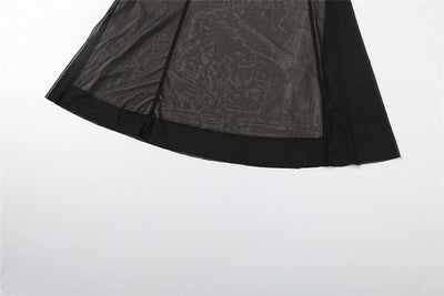 Mesh Splicing Bodycon Dress - Sexy Sleeveless Maxi