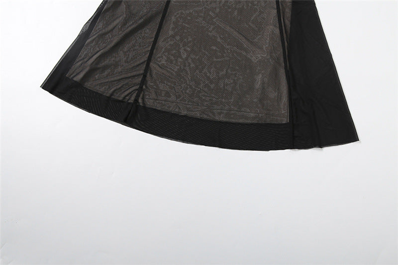 Mesh Splicing Bodycon Dress - Sexy Sleeveless Maxi